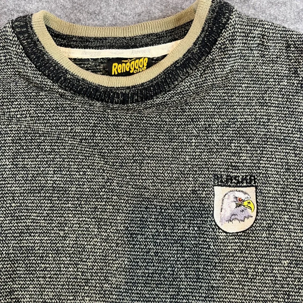 Renegade Club Men Alaska Eagle Sweater‎ Grey Vintage Gorpcore Large USA Made